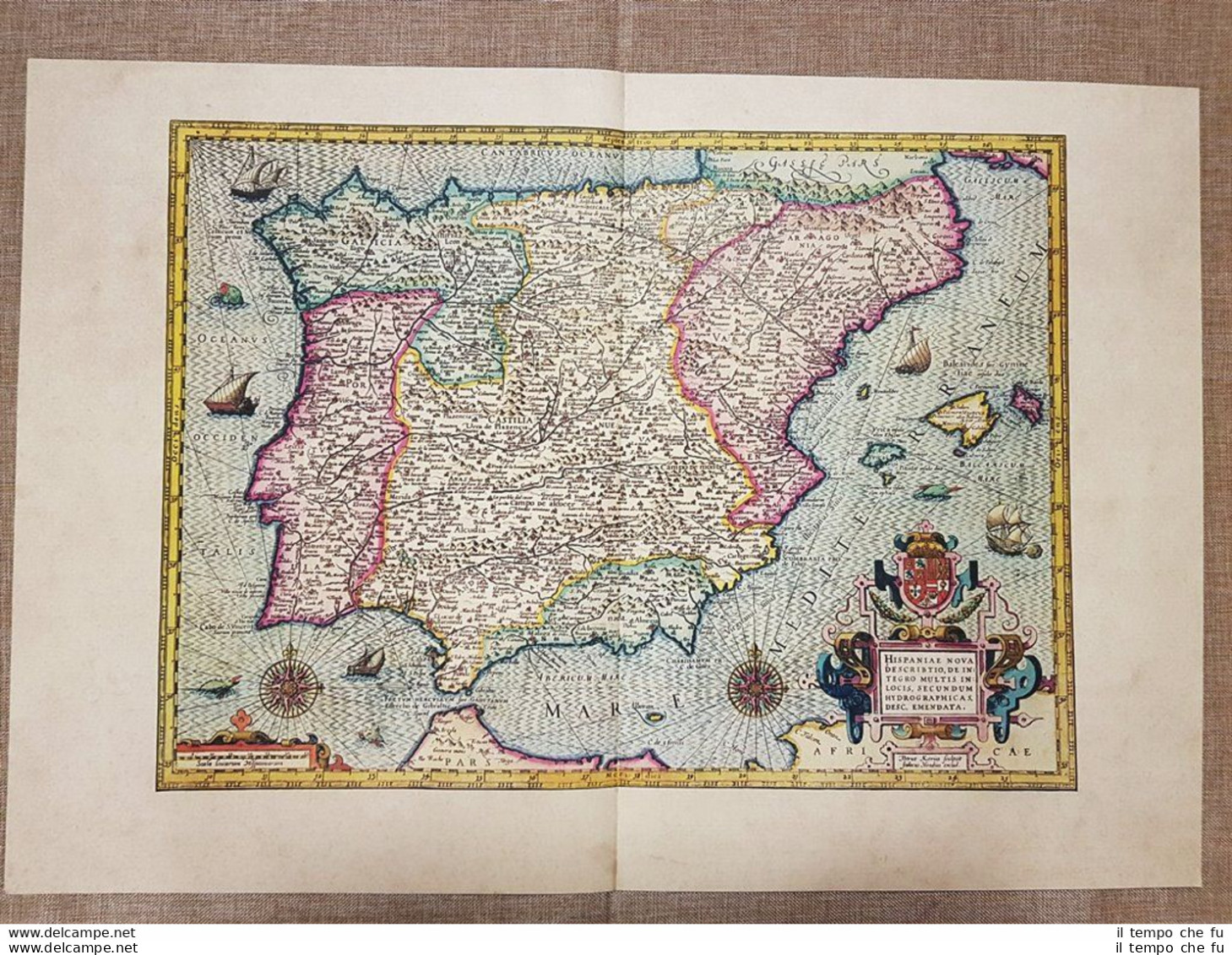 Carta Geografica O Mappa Spagna Hispania Anno 1595 Mercatore Mercator Ristampa - Carte Geographique