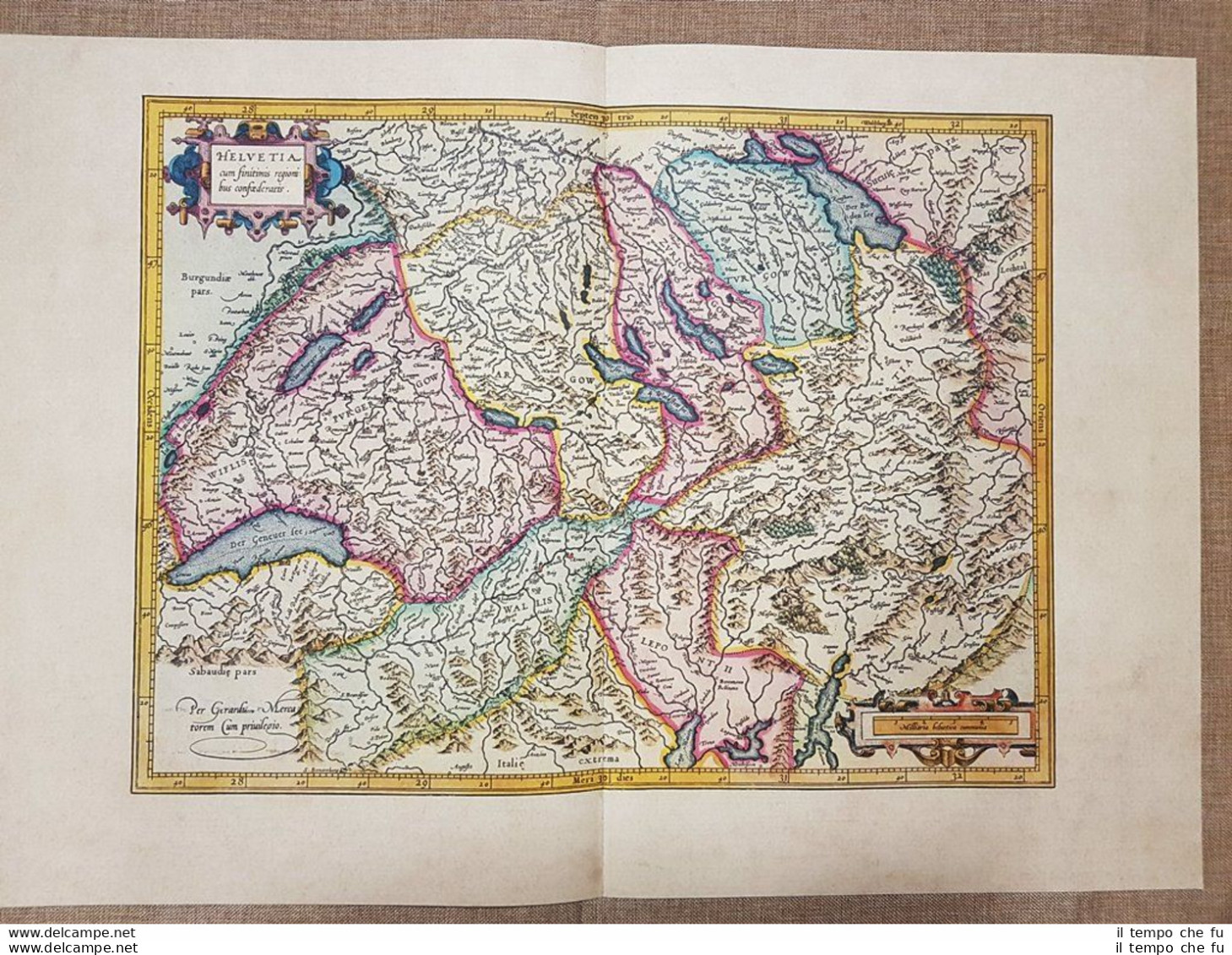 Carta Geografica O Mappa Helvetia Svizzera Anno 1595 Mercatore Mercator Ristampa - Cartes Géographiques