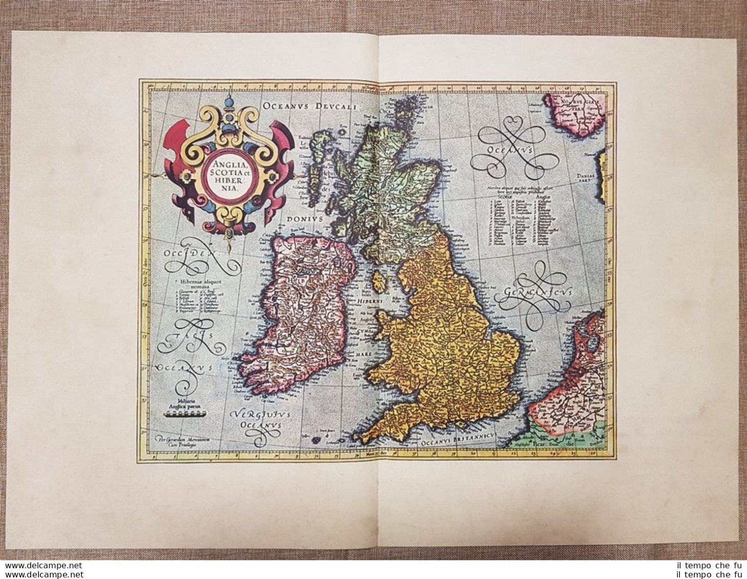 Carta Geografica O Mappa Inghilterra Anno 1595 Di Mercatore Mercator Ristampa - Cartes Géographiques