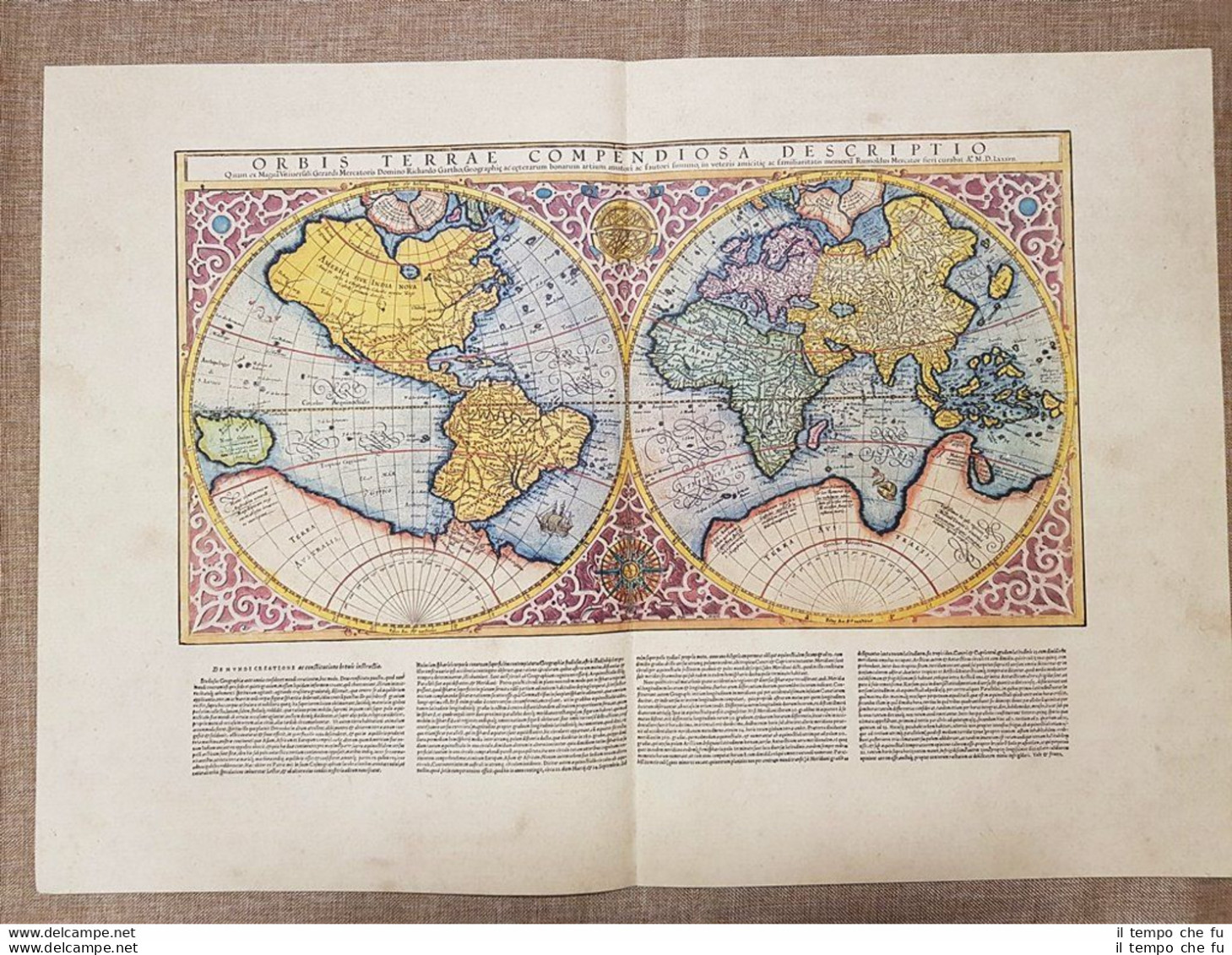 Carta Geografica O Mappa Planisfero Anno 1595 Di Mercatore O Mercator Ristampa - Cartes Géographiques