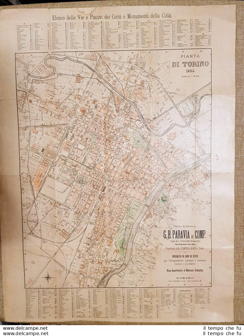 Carta Topografica Mappa O Pianta La Città Di Torino Piemonte Anno 1894 Paravia - Carte Geographique