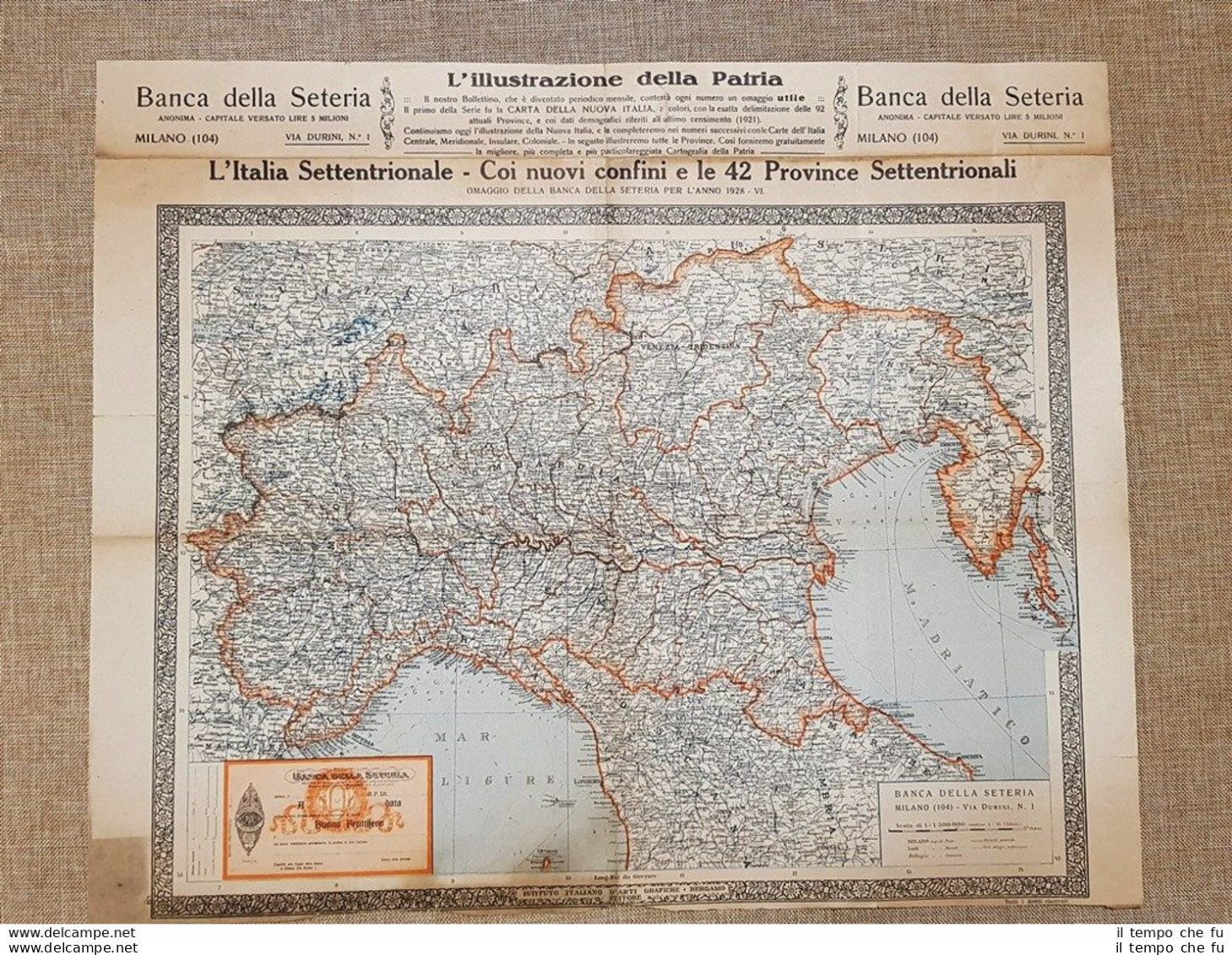 Carta Geografica Mappa Italia Settentrionale 1921 Banca Della Seteria Di Milano - Carte Geographique