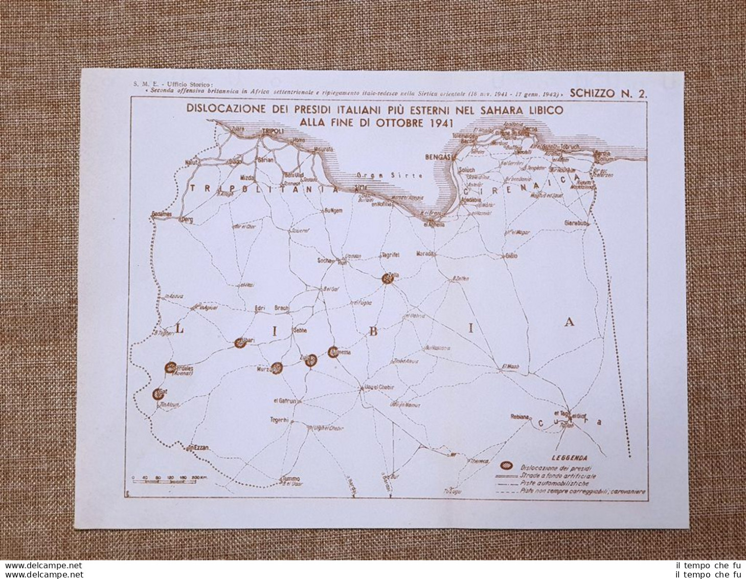 Carta O Mappa Presidi Italiani Nel Sahara Ottobre Del 1941 WW2 Guerra Mondiale - Cartes Géographiques