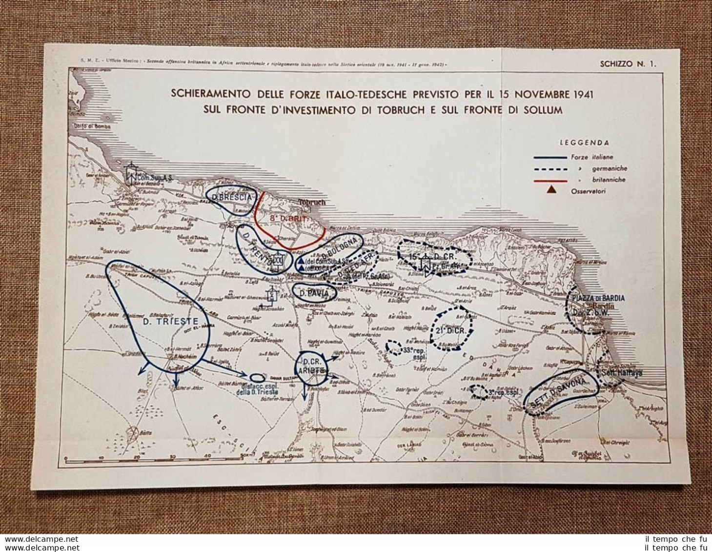 Carta Mappa Forze Italo - Tedesche Fronte Di Tobruch Sollum WW2 Guerra Mondiale - Cartes Géographiques