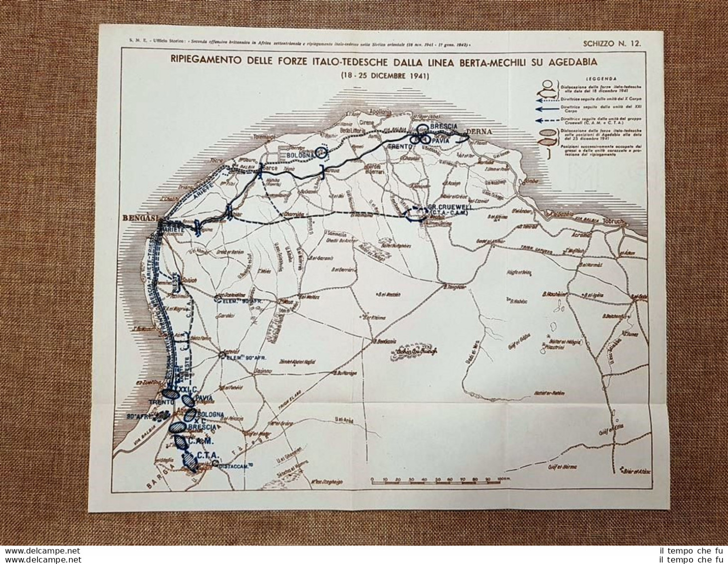 Carta O Mappa Forze Italo Tedesche Berta Mechili Su Agedabia WW2 Guerra Mondiale - Carte Geographique