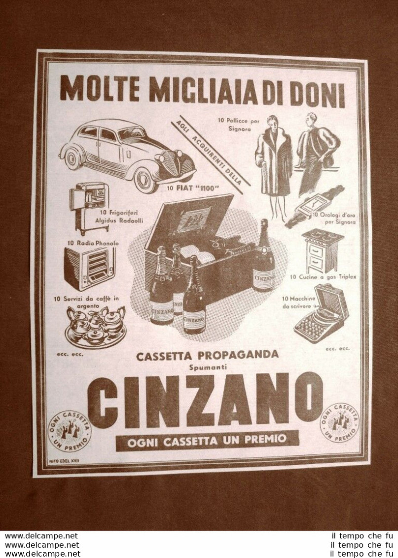 Pubblicità Del 1945 Spumante Cinzano Cassetta Monte Miglia Di Doni - Sonstige & Ohne Zuordnung