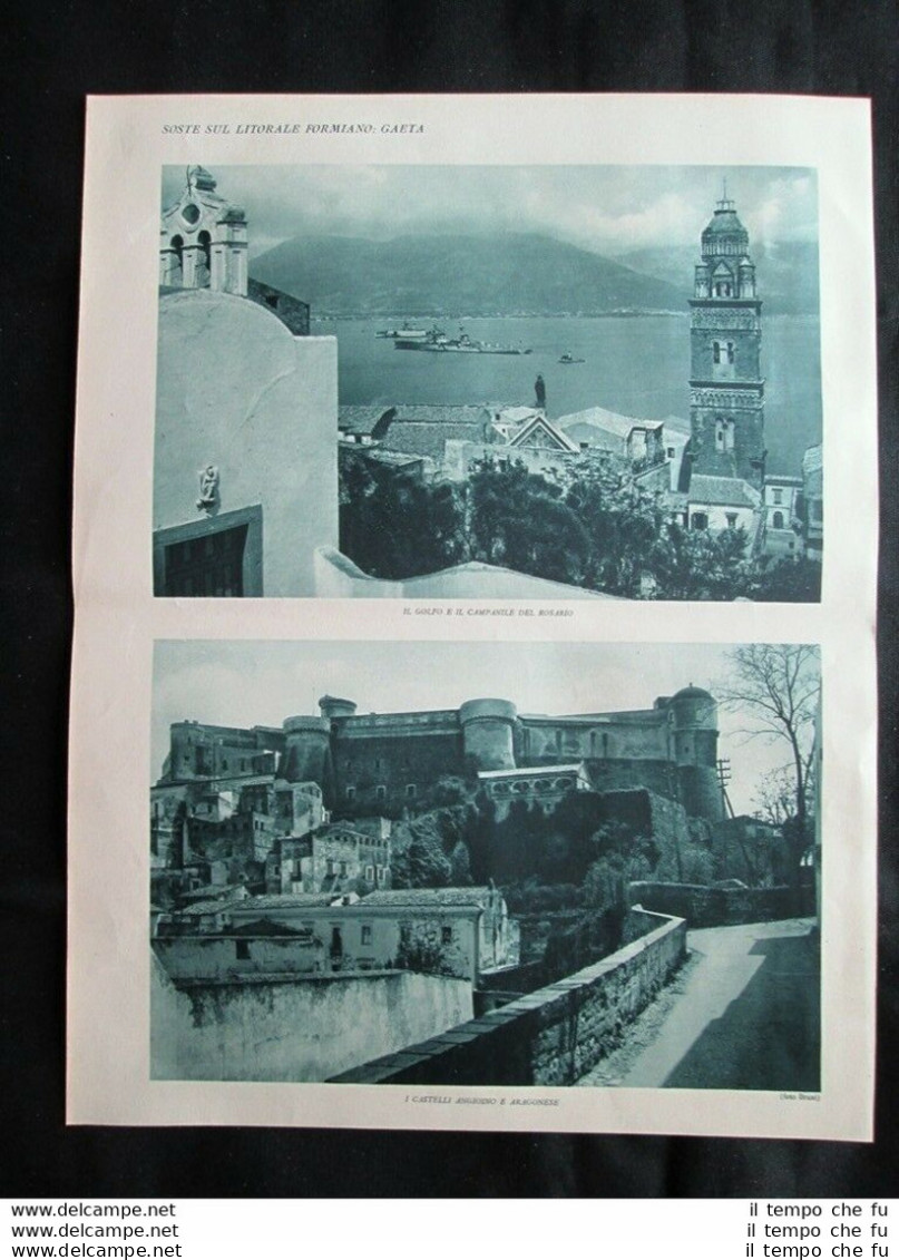 Gaeta: Castello Angioino E Aragonese + Montagna Spaccata LuciaStampa Del 1932 - Otros & Sin Clasificación