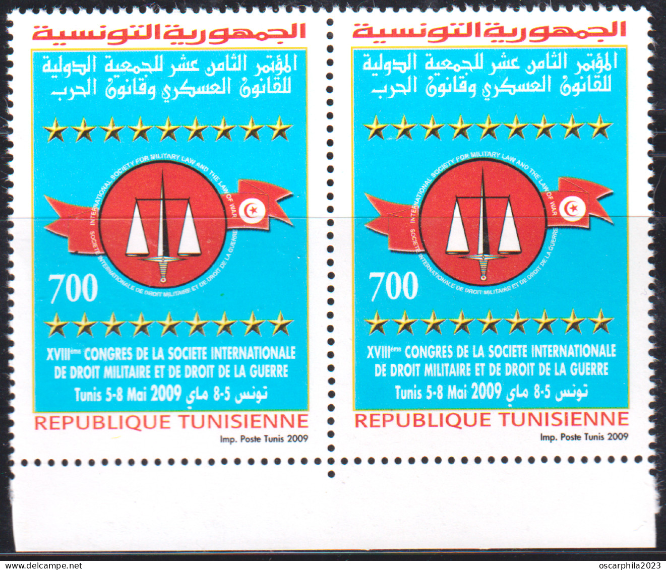 2009-Tunisie- Y&T1637 -18é Congrès La Société Internationale  Droit Militaire Et Droit De Guerre -paire  - 2V MNH***** - Militares