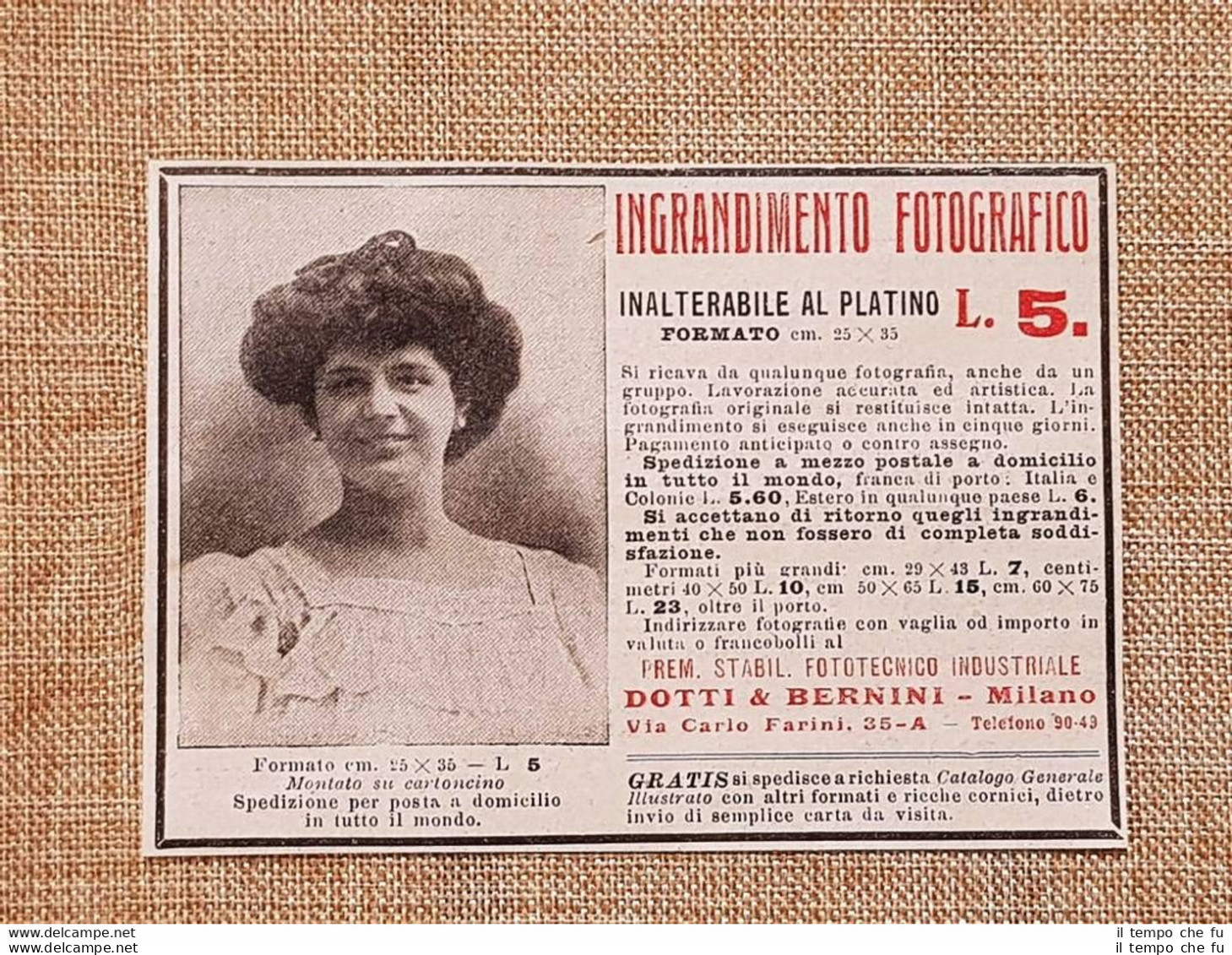 Pubblicità 1914 Ingrandimento Fotografico Stabilimento Dotti Bernini Milano (2) - Autres & Non Classés