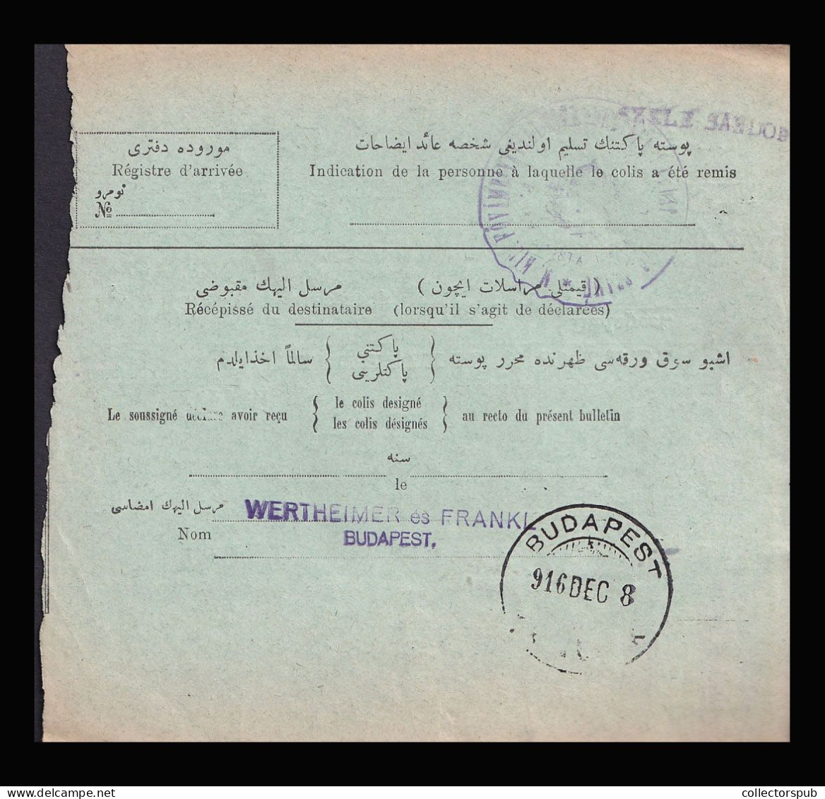 TURKEY 1916. Nice Parcelpost Card To Hungary - Brieven En Documenten