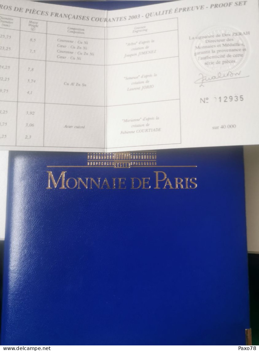 Série En Euros De Pièces Françaises Courantes 2003, Qualité Épreuve - Autres & Non Classés