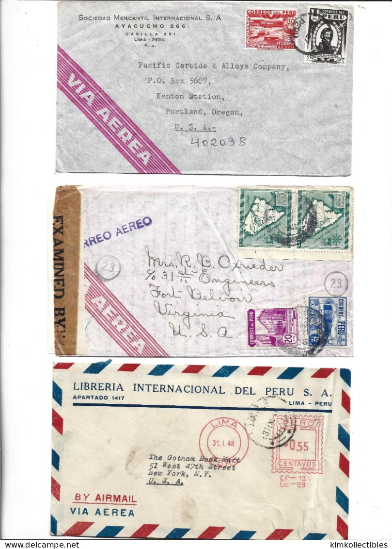 PERU - POSTAL HISTORY LOT 6 COVERS - AIRMAIL CENSORED - Perù