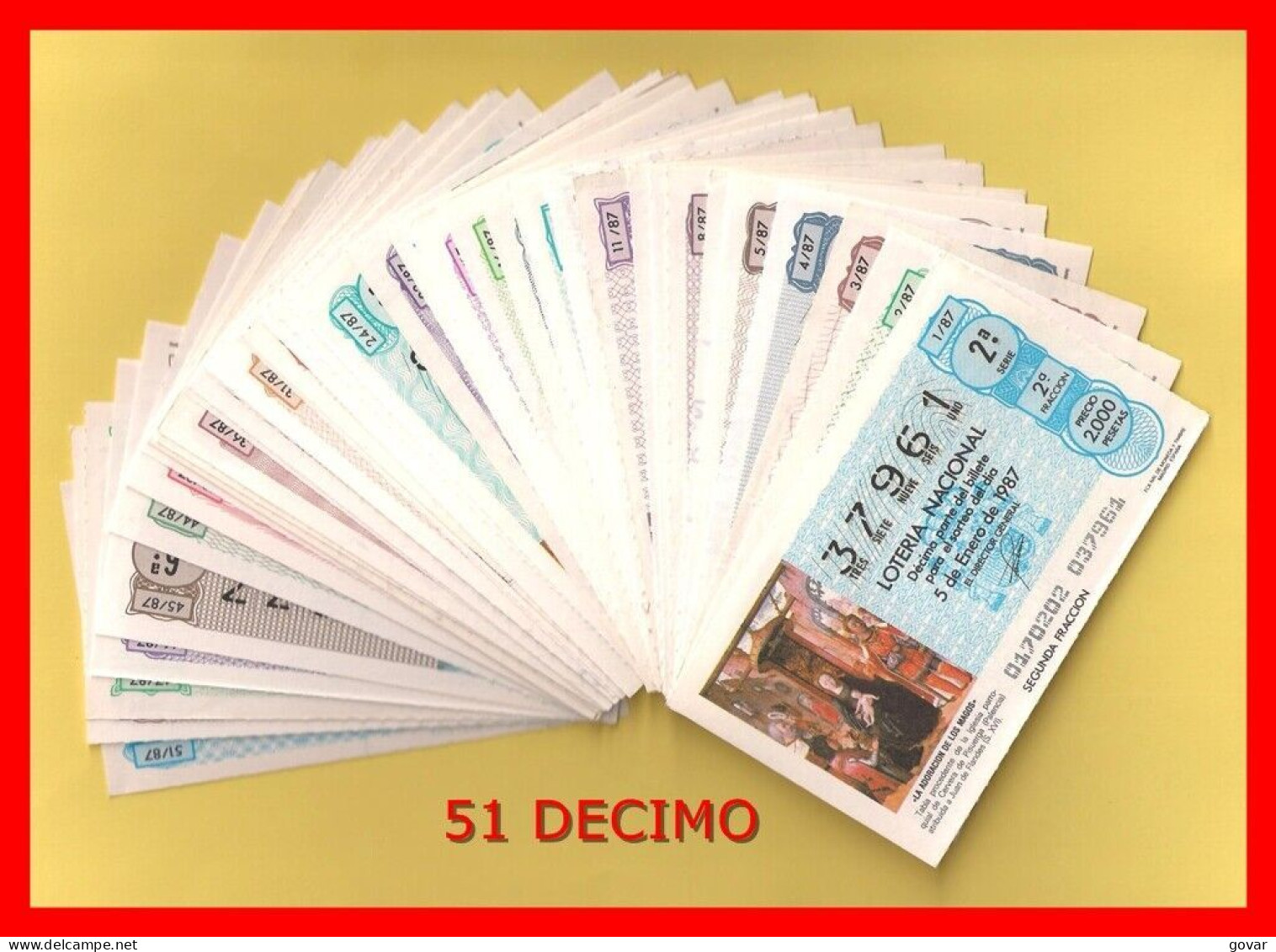 AÑO 1987 COMPLETO LOTERÍA NACIONAL ESPAÑA, SÁBADOS, TODOS LOS DECIMOS DEL AÑO - Lottery Tickets