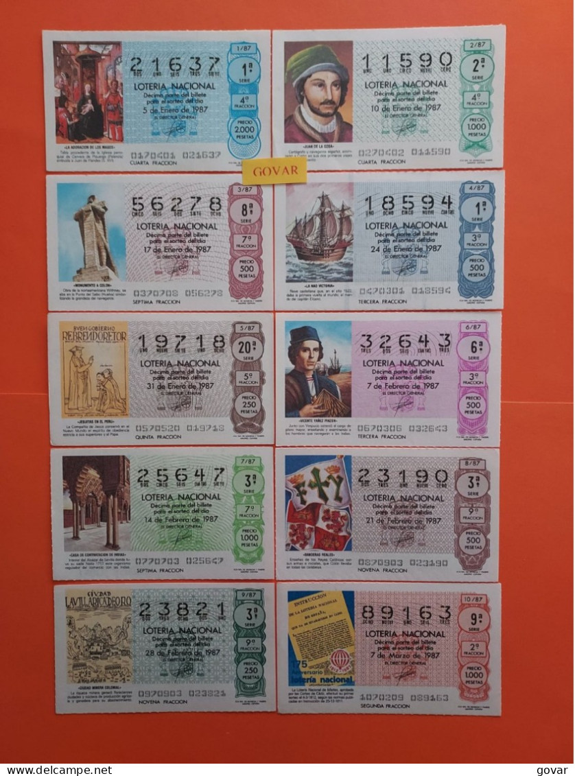 AÑO 1987 COMPLETO LOTERÍA NACIONAL ESPAÑA, SÁBADOS, TODOS LOS DECIMOS DEL AÑO - Lottery Tickets