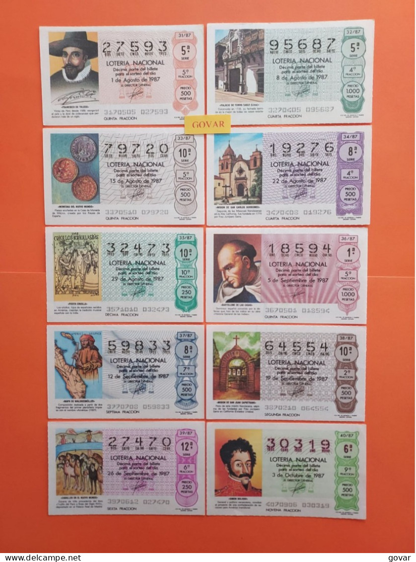 AÑO 1987 COMPLETO LOTERÍA NACIONAL ESPAÑA, SÁBADOS, TODOS LOS DECIMOS DEL AÑO - Lottery Tickets