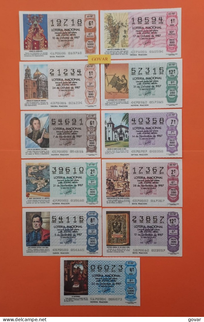 AÑO 1987 COMPLETO LOTERÍA NACIONAL ESPAÑA, SÁBADOS, TODOS LOS DECIMOS DEL AÑO - Lottery Tickets