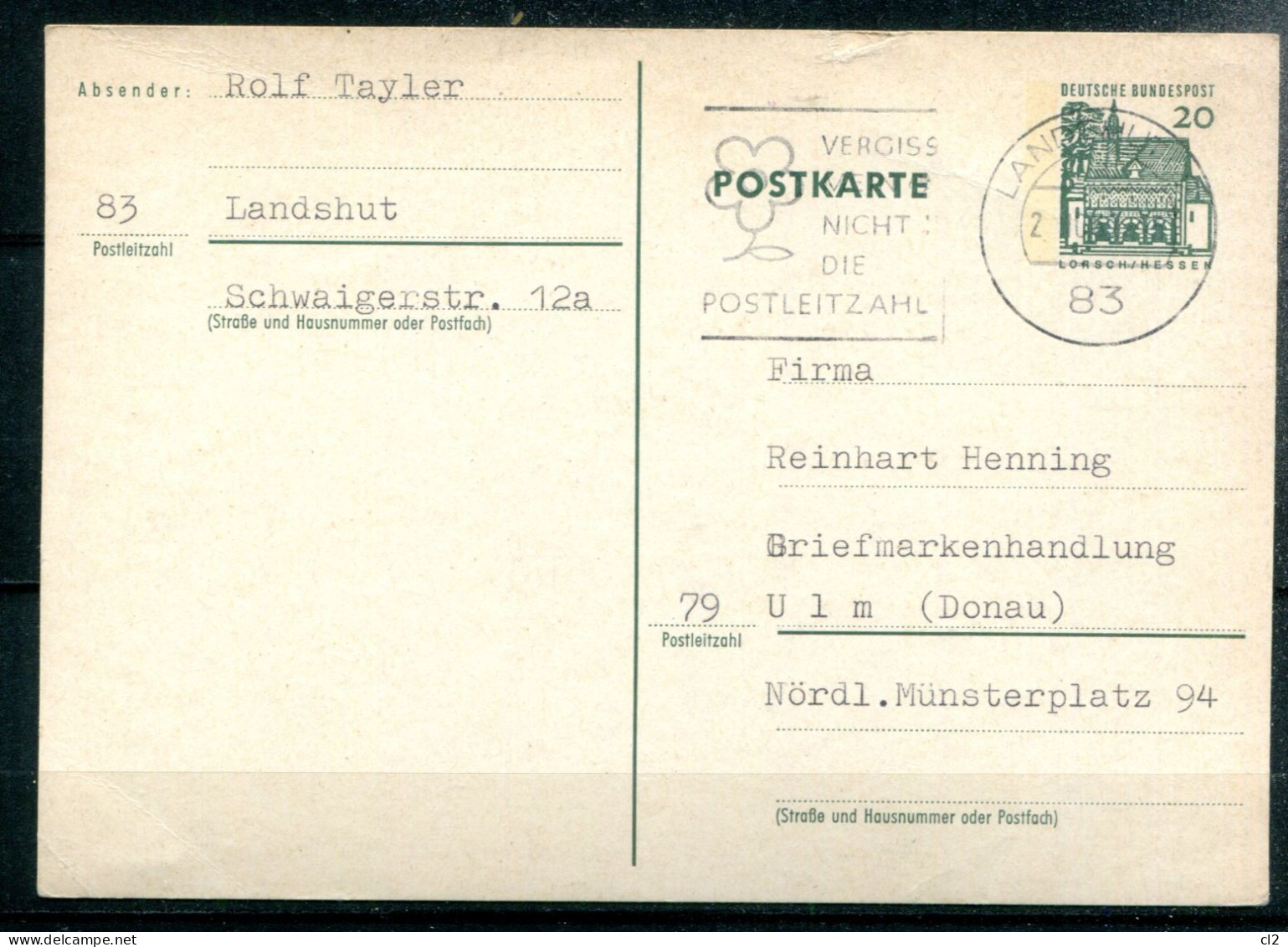 REPUBLIQUE FEDERALE ALLEMANDE - Michel P87 (Vergiss Mein Nicht Die Postleitzahl) - Cartes Postales Illustrées - Oblitérées