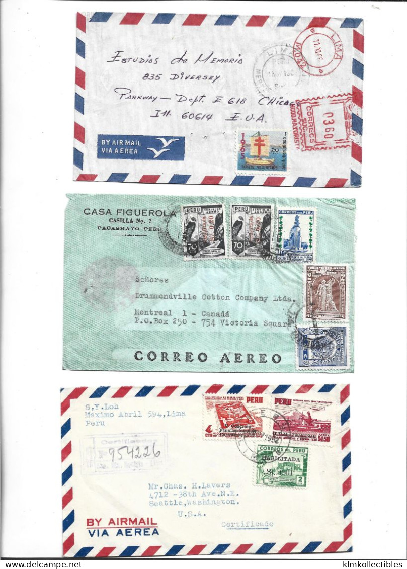 PERU - POSTAL HISTORY LOT 6 COVERS - AIRMAIL ANTI TUBERCULOSIS TUBERCULOSE CINDERELLA VIGNETTE PRO FERIA - Peru