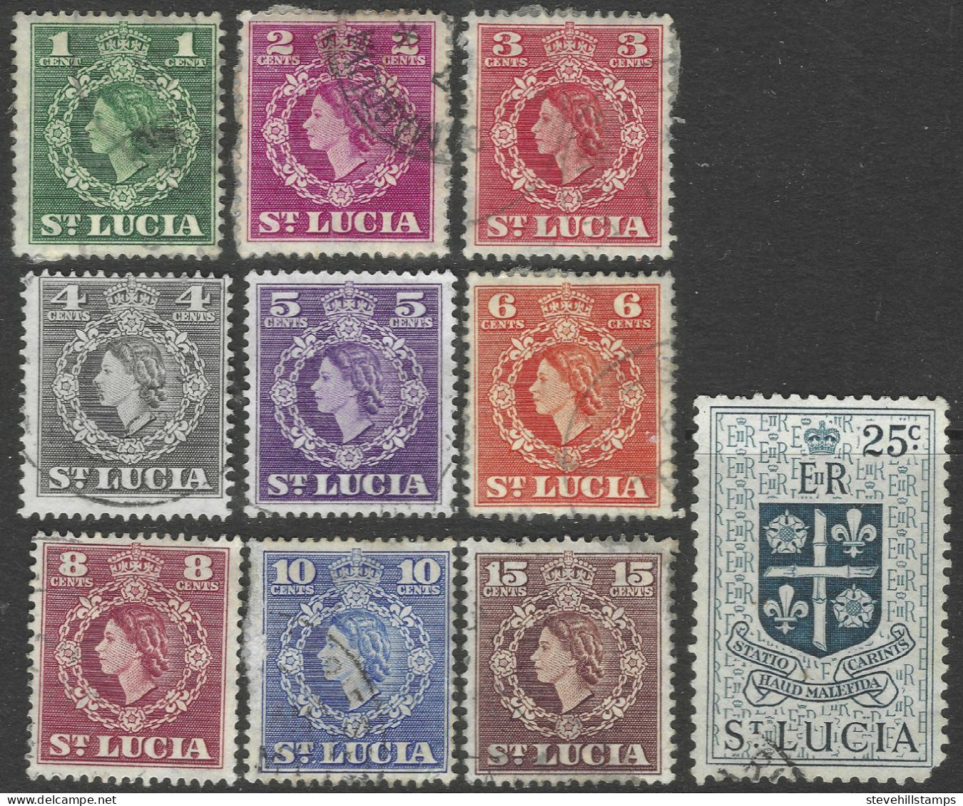 St Lucia. 1953-63 QEII. 10 Used Values To 25c. SG 172etc. M3157 - St.Lucia (...-1978)