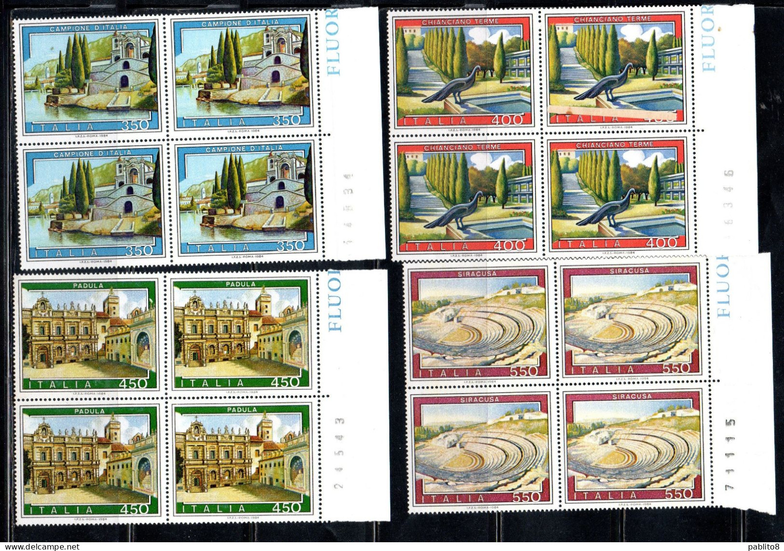 ITALIA REPUBBLICA ITALY REPUBLIC 1984 PROPAGANDA TURISTICA TOURISM SERIE COMPLETA QUARTINA BORDO DI FOGLIO MNH - 1981-90: Mint/hinged