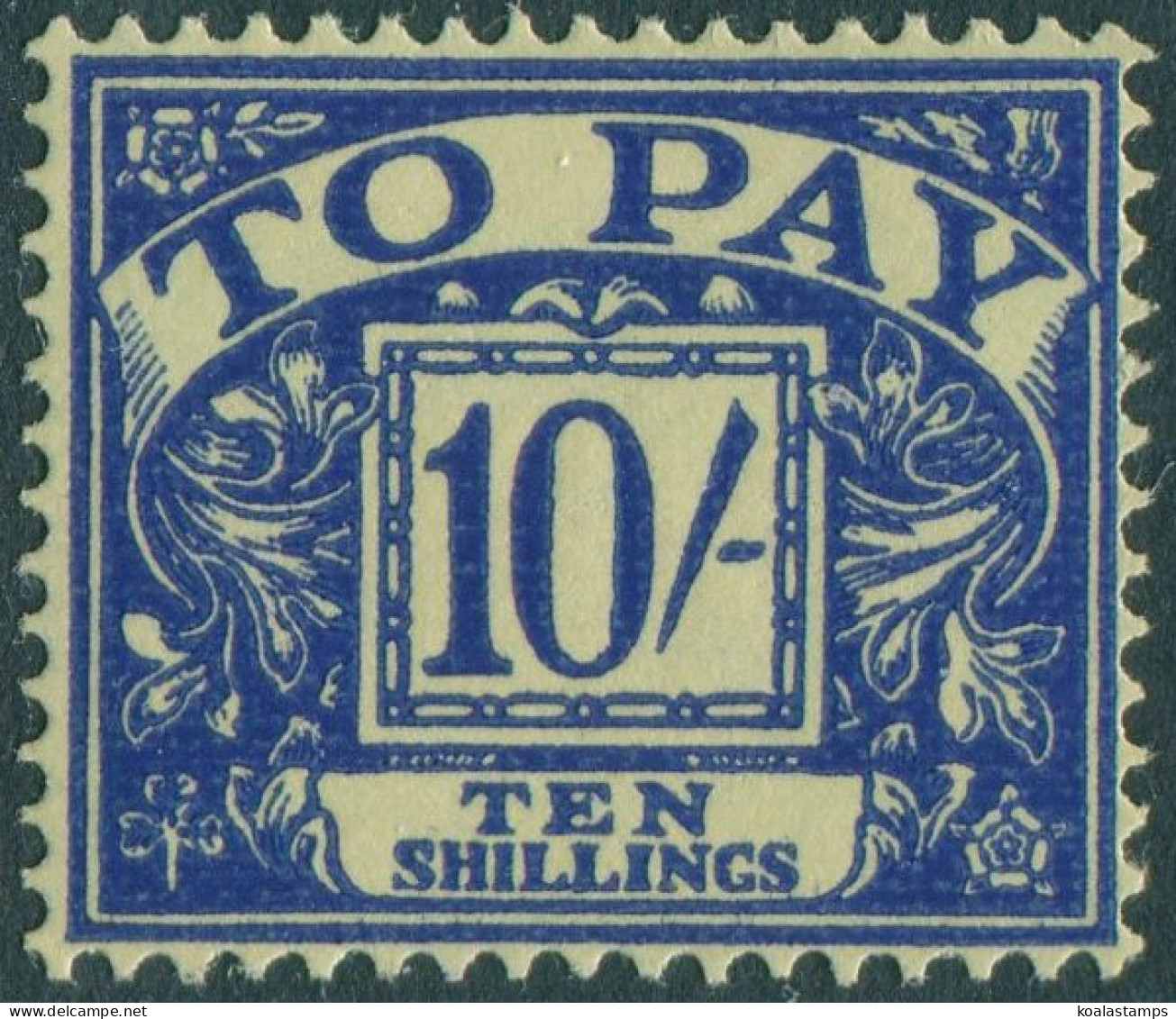 Great Britain Postage Due 1959  SGD67 10/- Blue On Yellow MLH - Sin Clasificación