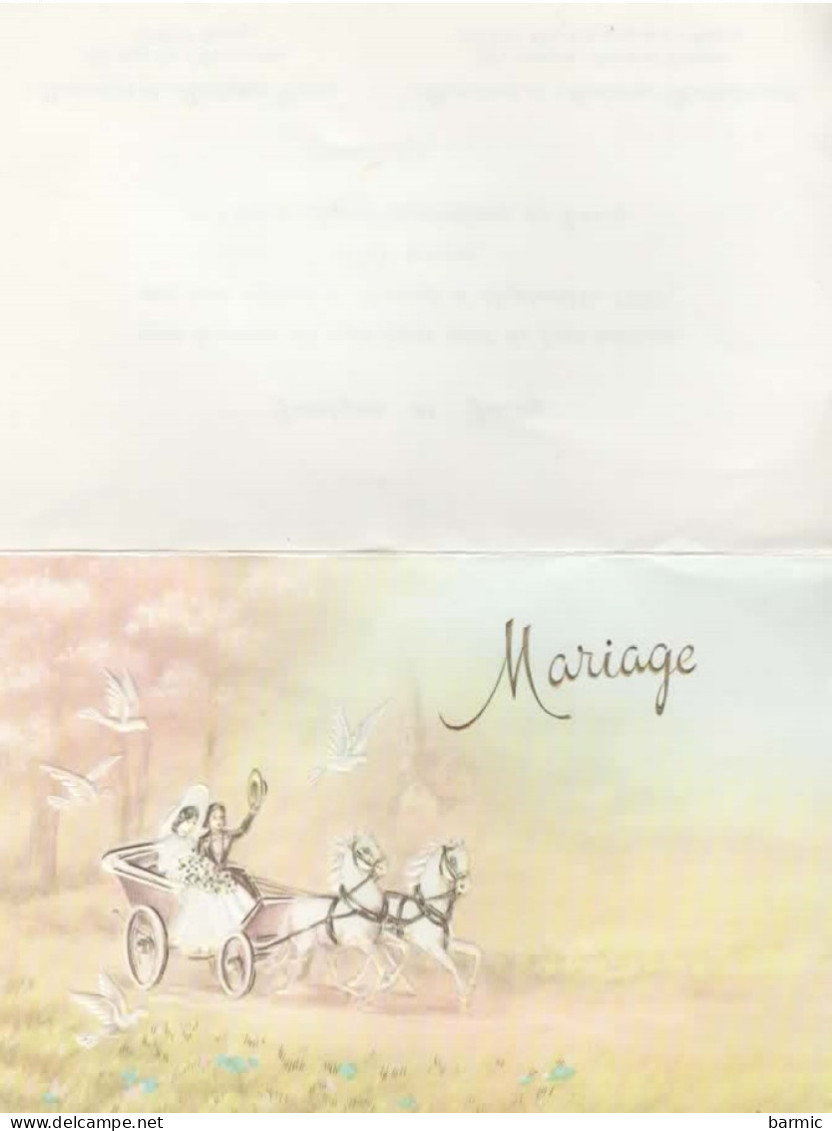 FAIRE PART DE MARIAGE, JOCELYNE ET JACKY CANU-ROTHDIENER, LE 6/9/1980, CALECHE DE MARIES, COLOMBES COULEUR  REF 15097 - Huwelijksaankondigingen