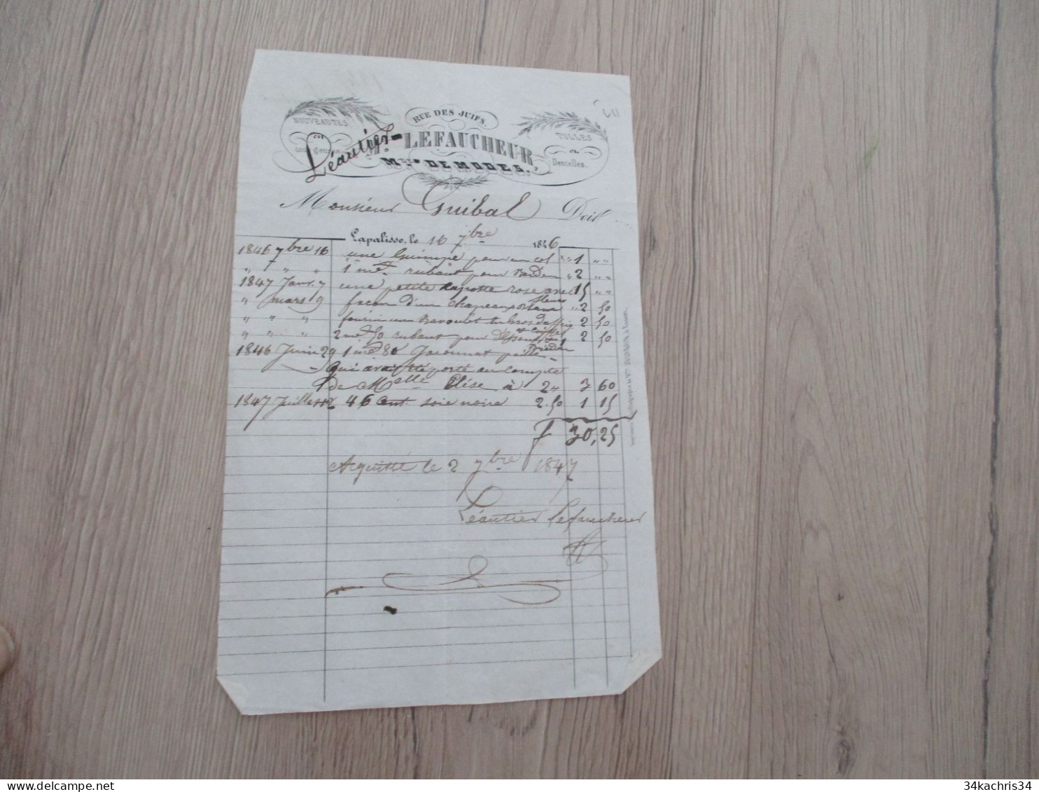 L11 Facture 1847 Lyon J.M.Radamelle Bissey Roulage Lettre De Voiture Diligence - Transport