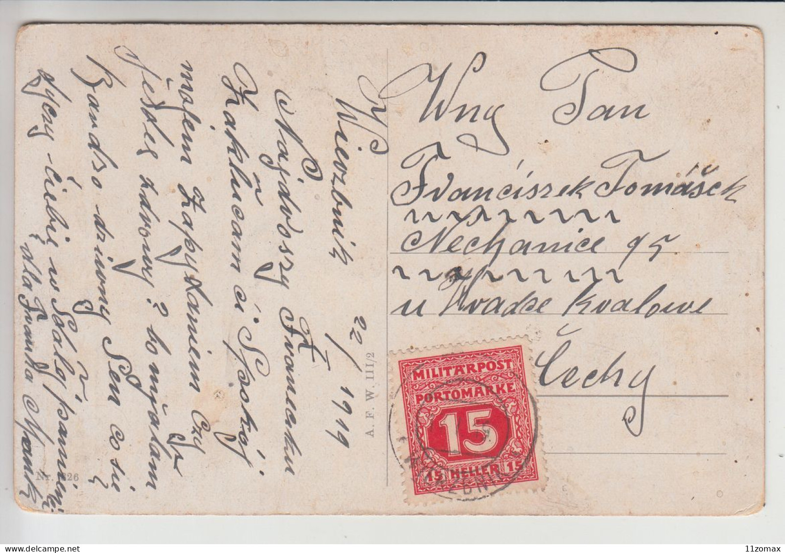 MILITARPOST PORTO Stamp Used As Regular STAMP 22.1.1919 From WIERZBENY Poland To Czech - RARE - Lettres & Documents