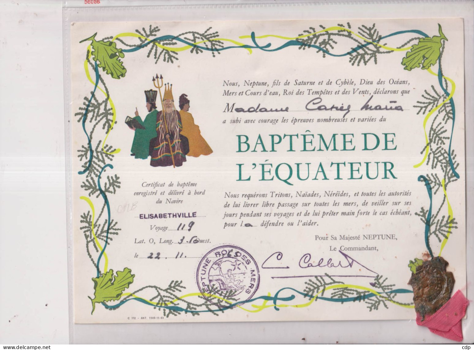 BAPTEME DE L EQUATEUR - Diploma & School Reports