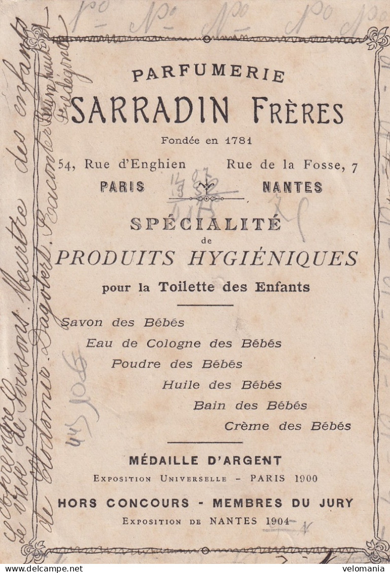 S15941 Carte Publicité Parfumerie Des Bébés - Sarradin Paris Nantes - Nantes