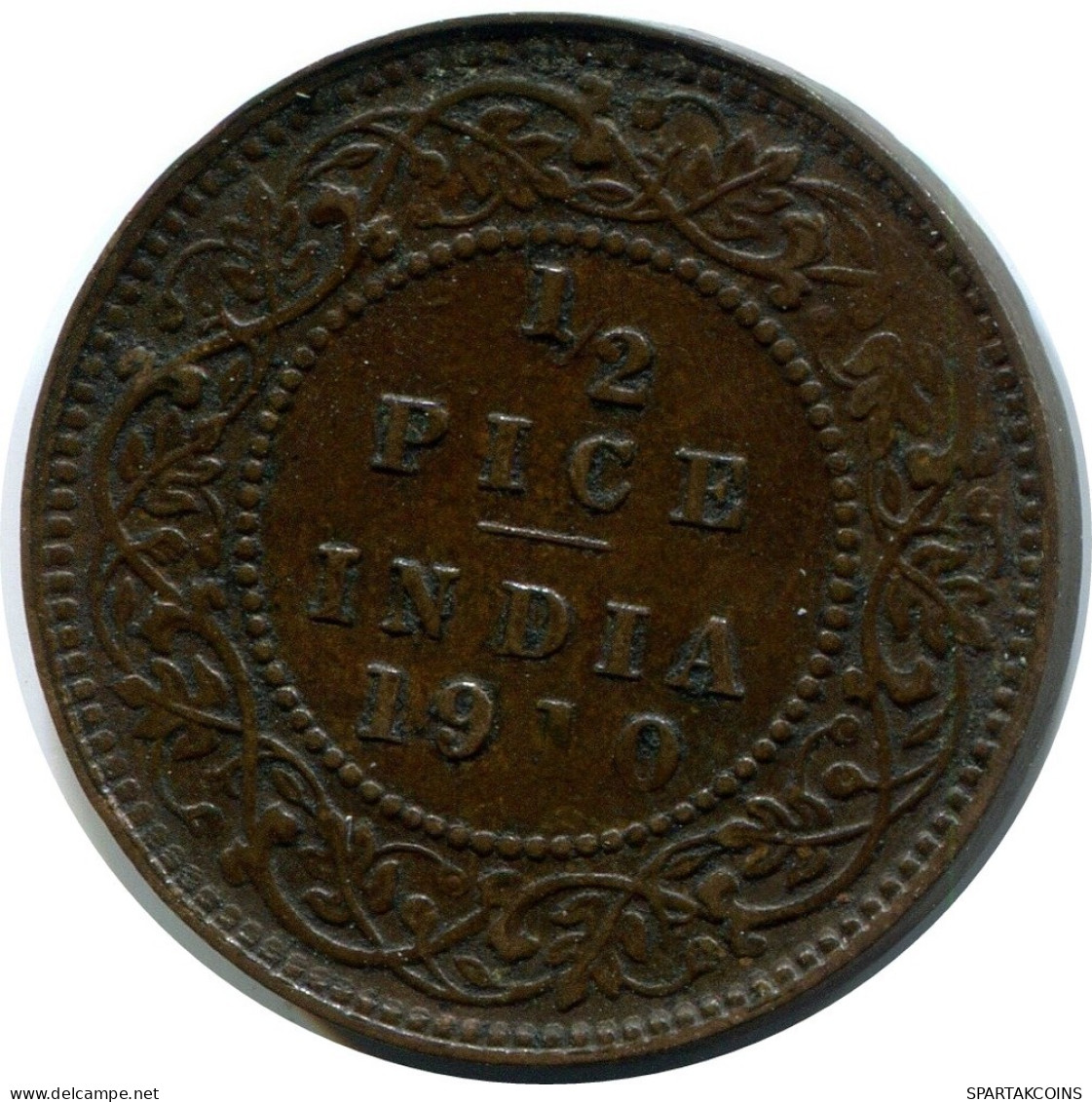 1/2 PICE 1910 INDE INDIA Pièce #AY946.F.A - Inde