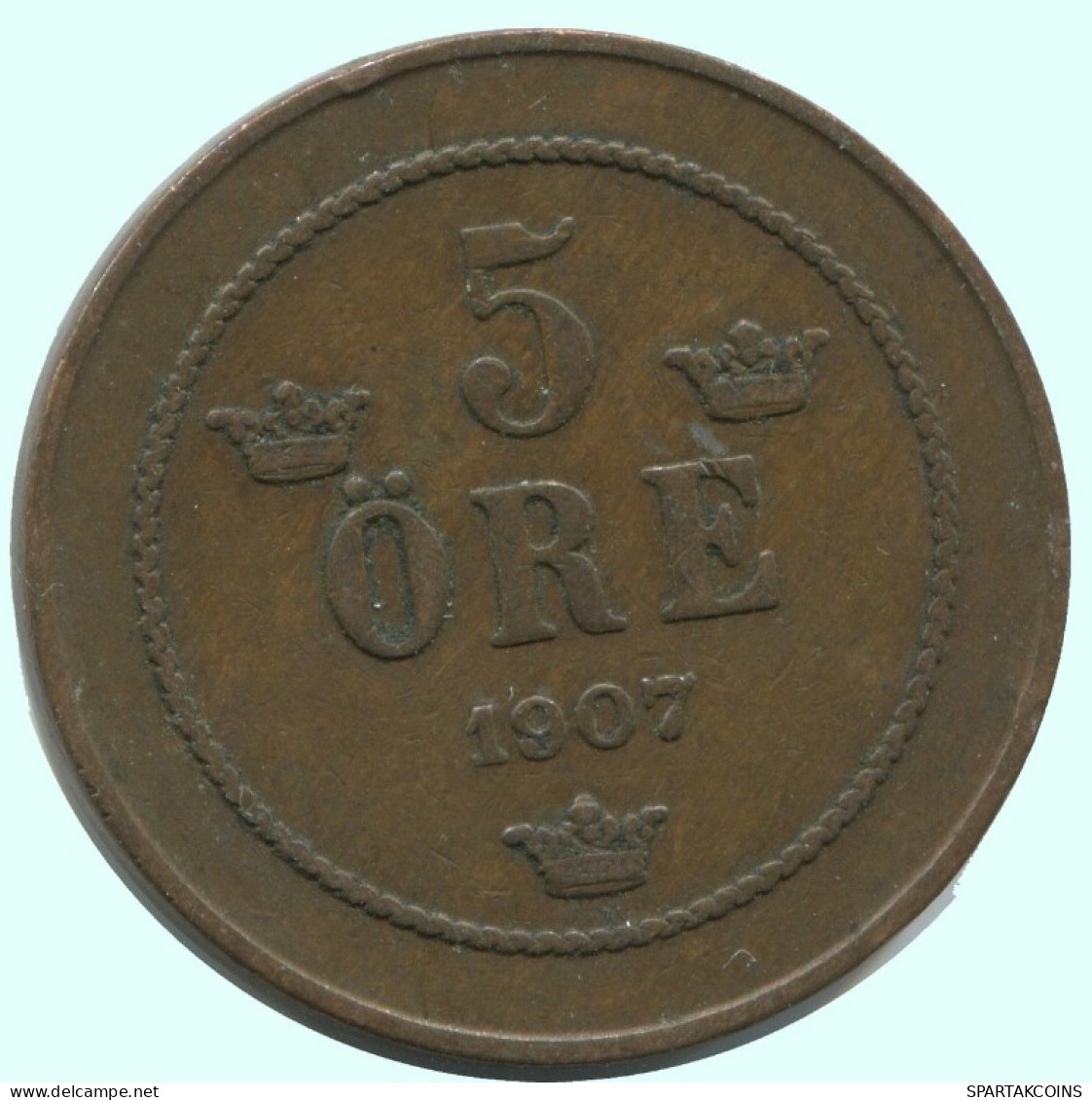 5 ORE 1907 SWEDEN Coin #AC684.2.U.A - Svezia
