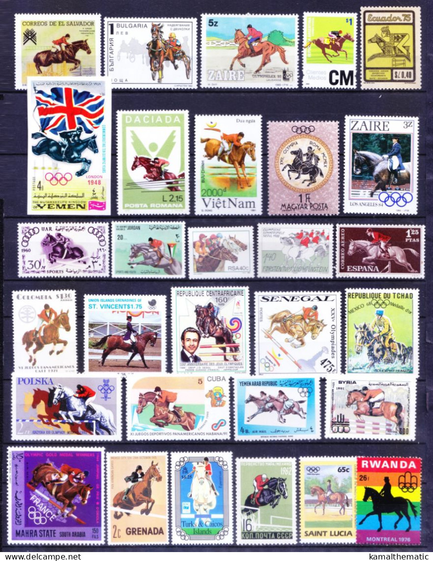 Horse Riding Equestrianism Sports Olympics MNH Stamp From 36 Different Countries - Hippisme