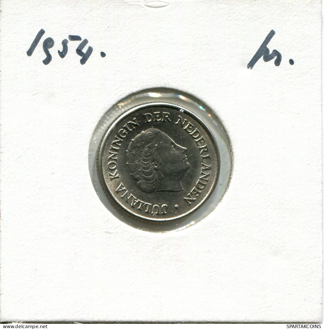 25 CENTS 1954 NETHERLANDS Coin #AU536.U.A - 1948-1980 : Juliana
