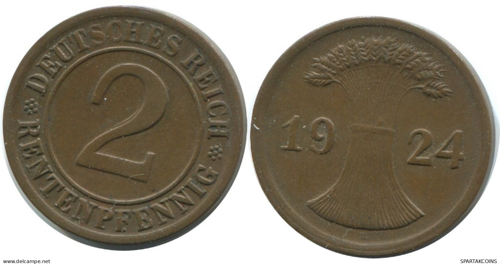 2 RENTENPFENNIG 1924 D GERMANY Coin #AE277.U.A - 2 Rentenpfennig & 2 Reichspfennig