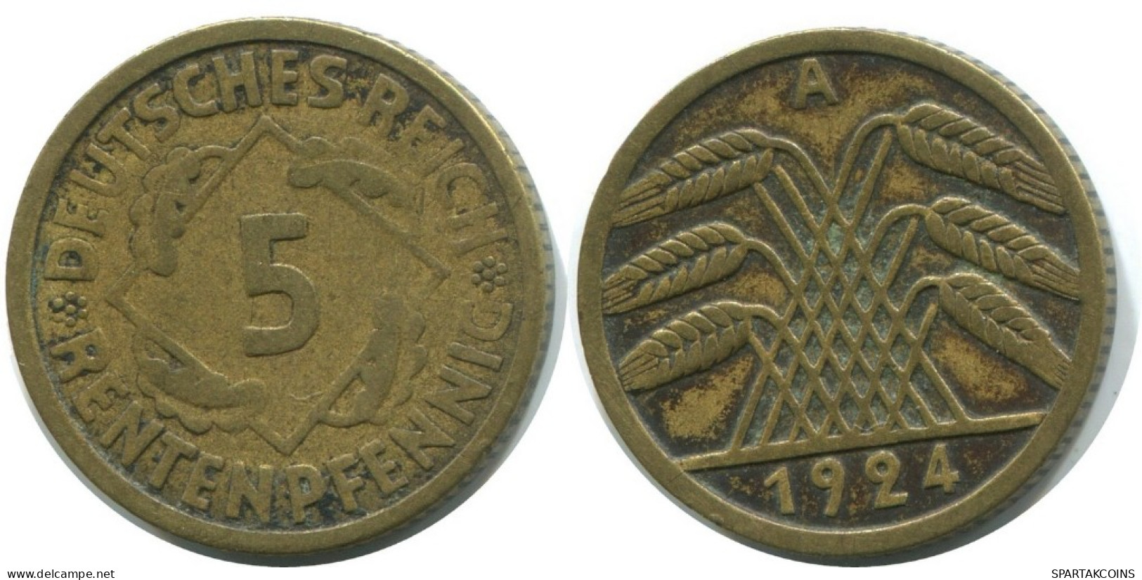 5 REINTENPFENNIG 1924 A DEUTSCHLAND Münze GERMANY #AD823.9.D.A - 5 Rentenpfennig & 5 Reichspfennig