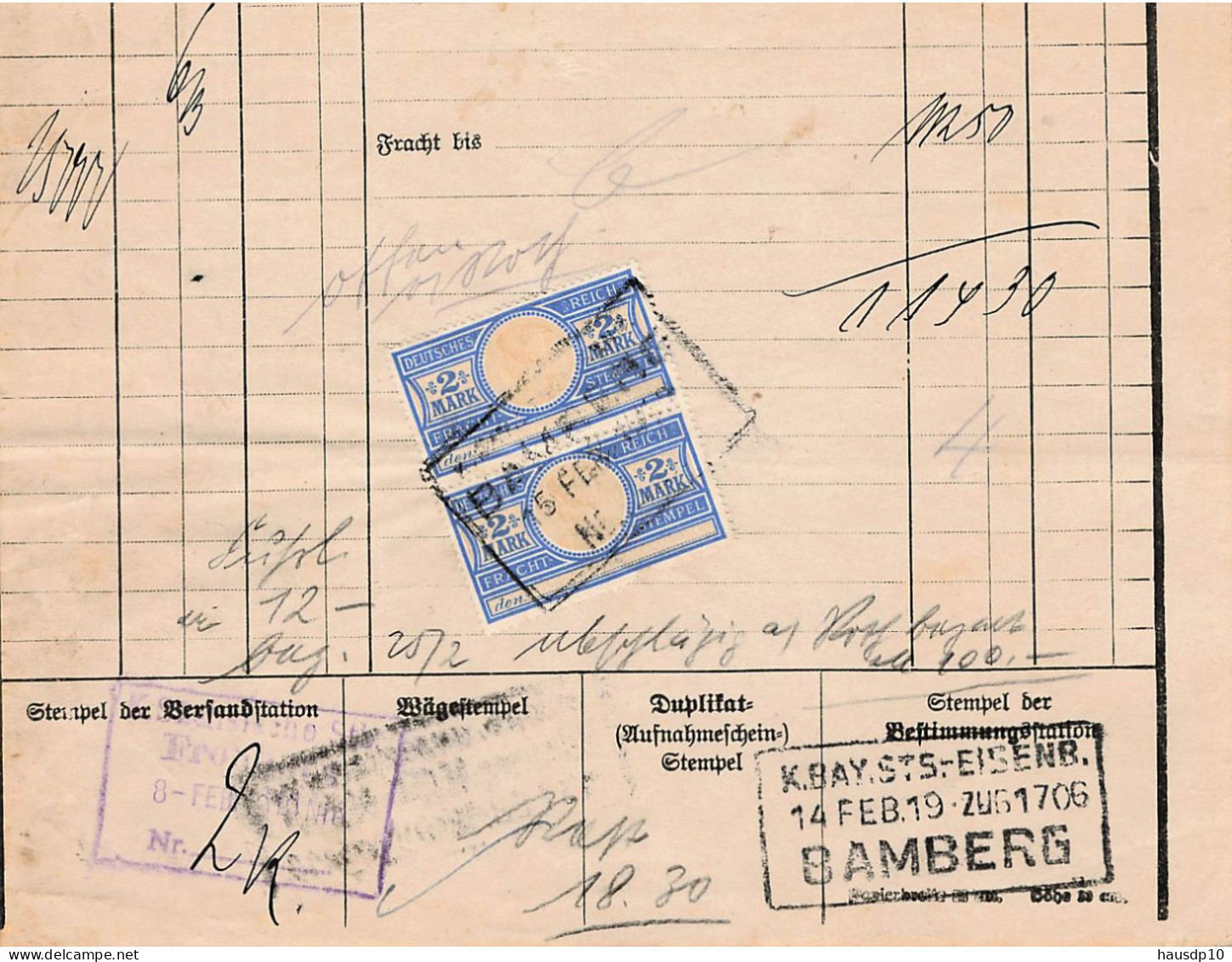 Teil Frachtbrief Bahnpost Frohburg - Bamberg 1919 - 1900 – 1949