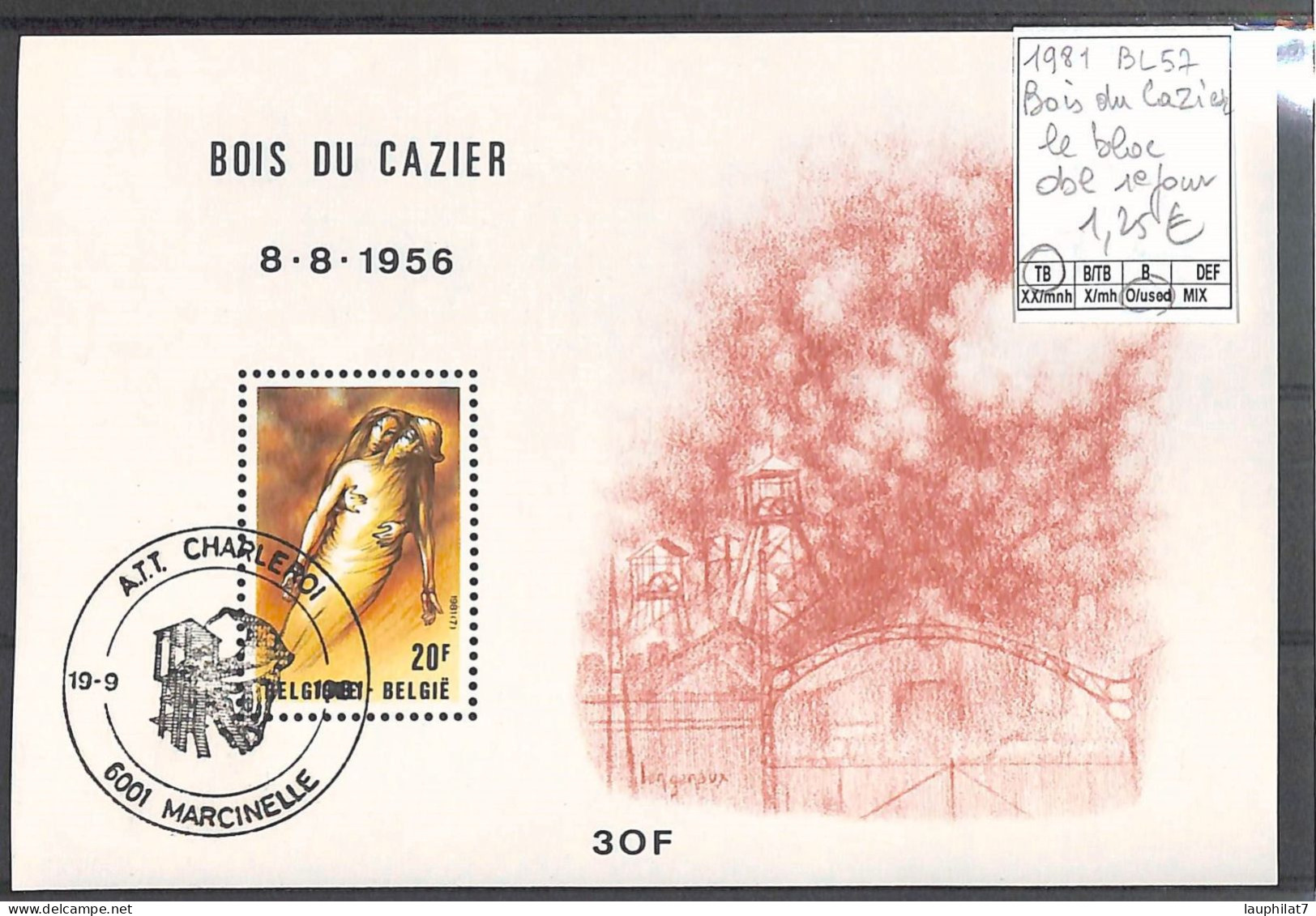 [502398]TB//O/Used-Belgique 1981 - BL57, Bois Du Bazier, Le Bloc, Obl 1er Jour, A.T.T CHARLEROI, 6001 MARCINELLE - Used Stamps