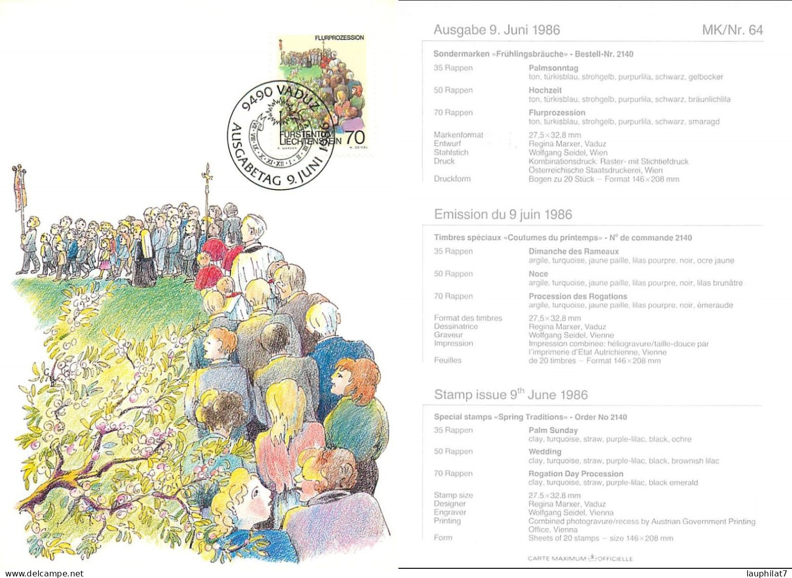 [502976]TB//**/Mnh-Liechtenstein 1986 - Vaduz, Coutumes Du Printemps, Peintures & Tableaux, Arts - Storia Postale