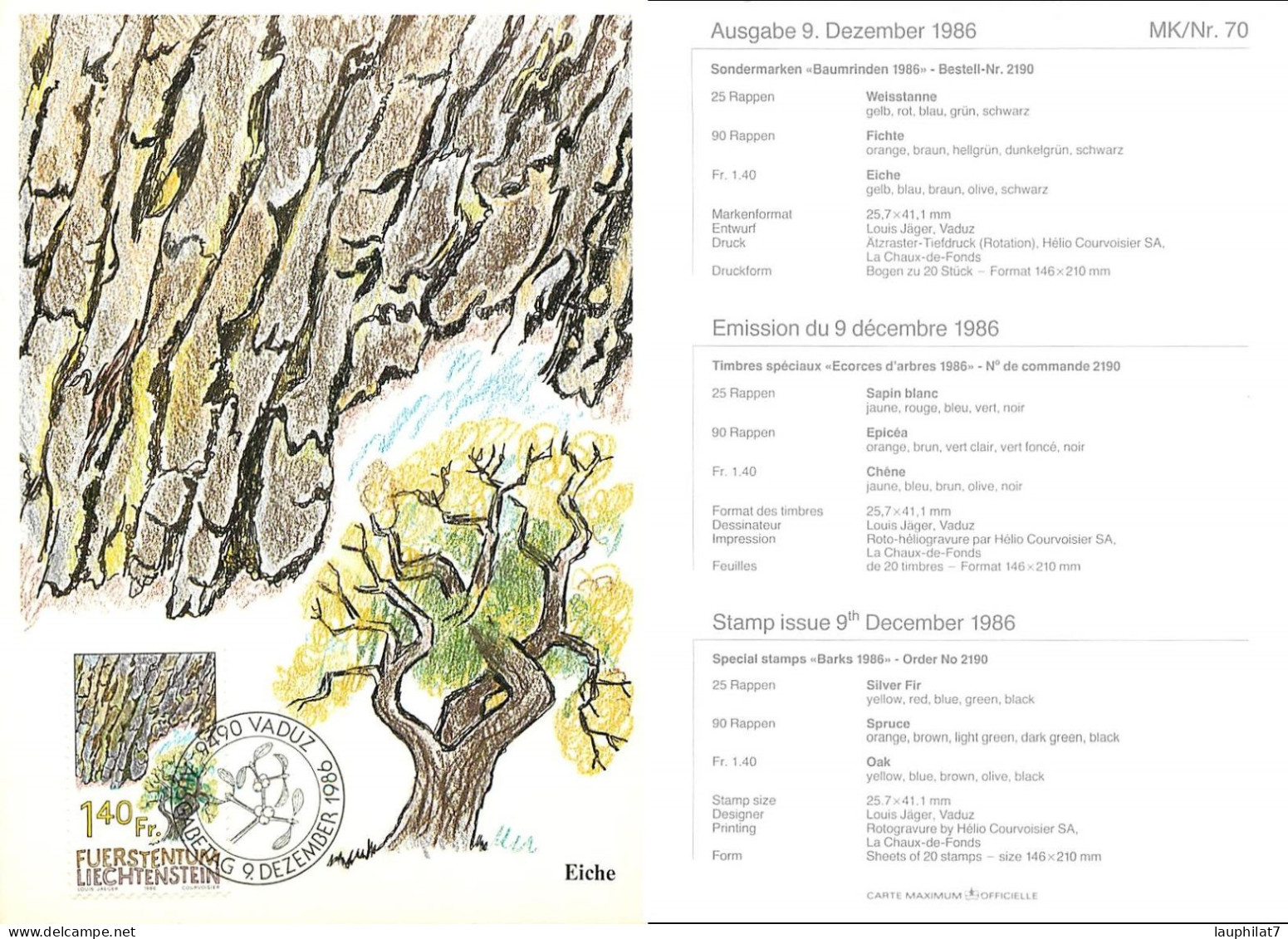 [502953]TB//**/Mnh-Liechtenstein 1986 - Vaduz, Ecorces D'arbres, Végétaux, Nature - Lettres & Documents