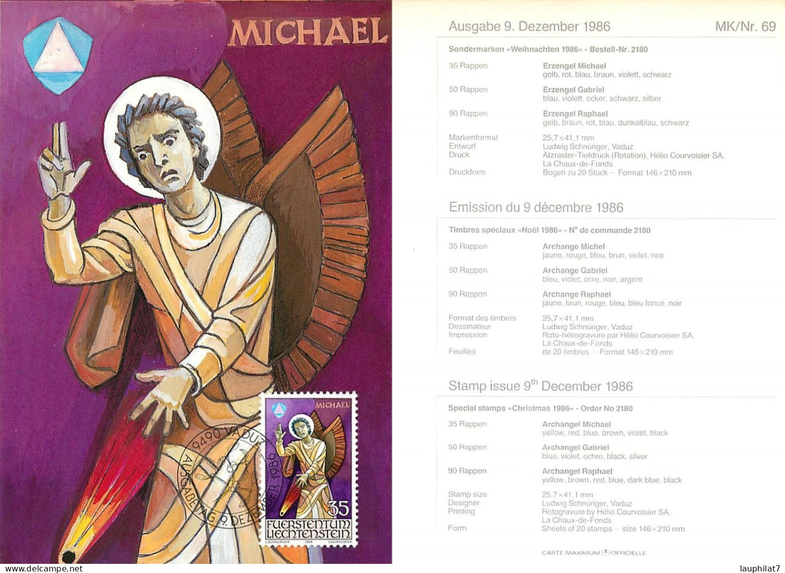 [502947]TB//**/Mnh-Liechtenstein 1986 - Vaduz, Archange Michel, Peintures & Tableaux, Arts - Covers & Documents