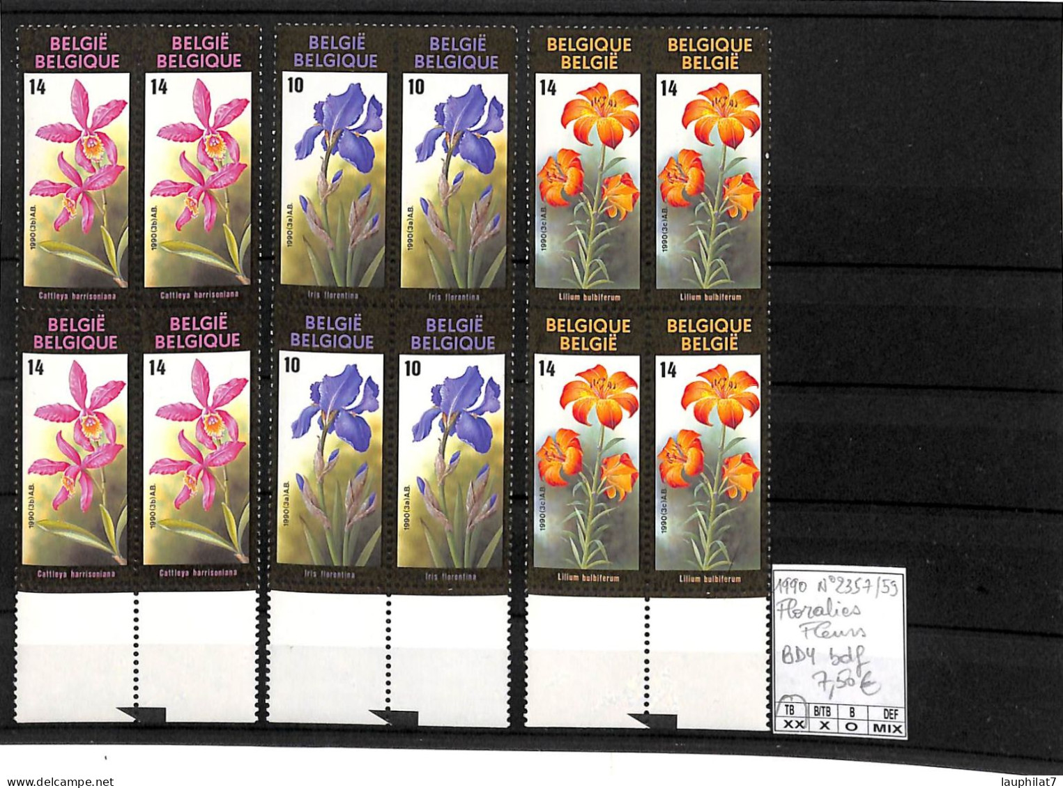 [502908]TB//**/Mnh-Belgique 1990 - N° 2357/59, Bd4, Bdf, Fleurs, Végétaux - Unused Stamps