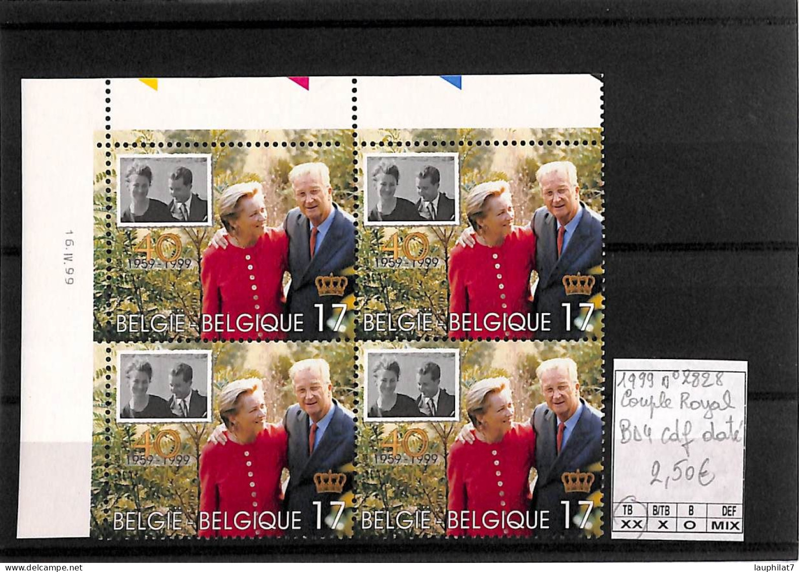 [502900]TB//**/Mnh-Belgique 1999 - N° 2828, Bd4, Cdf Daté, Couple Royal - Unused Stamps