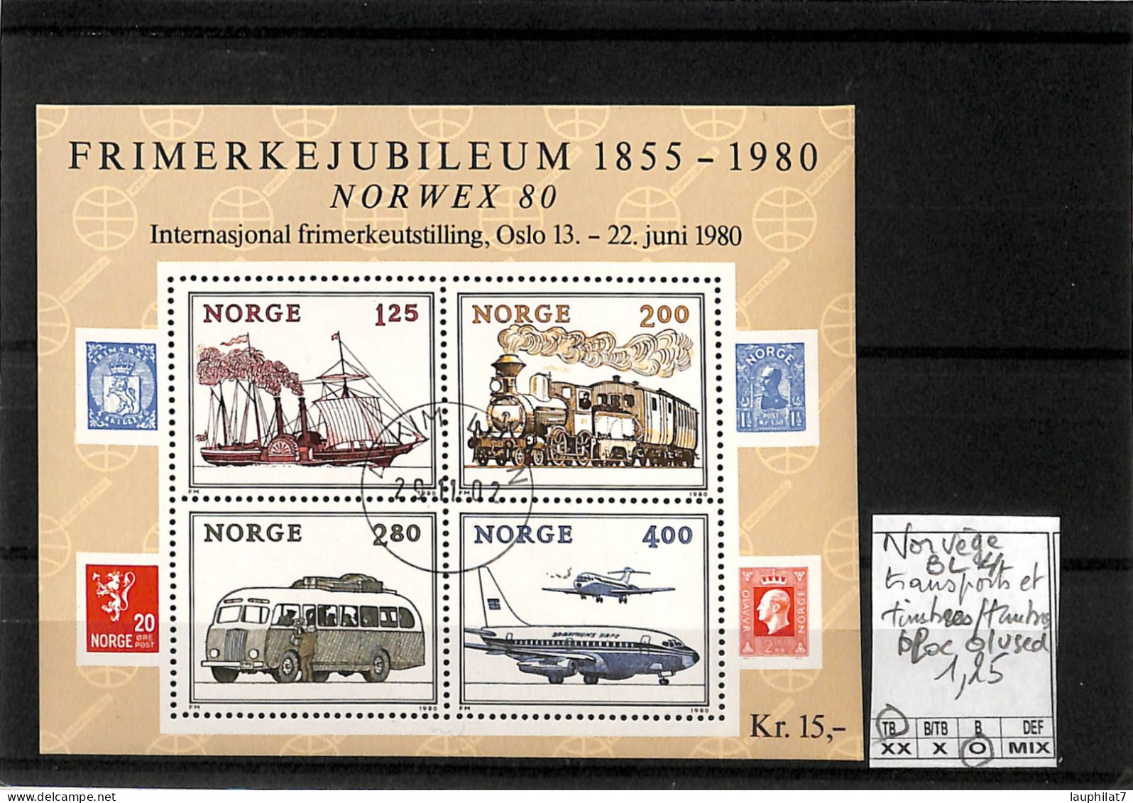 [502896]TB//**/Mnh-Norvège 1986 - BL4, Bloc, Timbres Sur Timbres, Trains, Bateaux, Bus, Avions - Stamps On Stamps