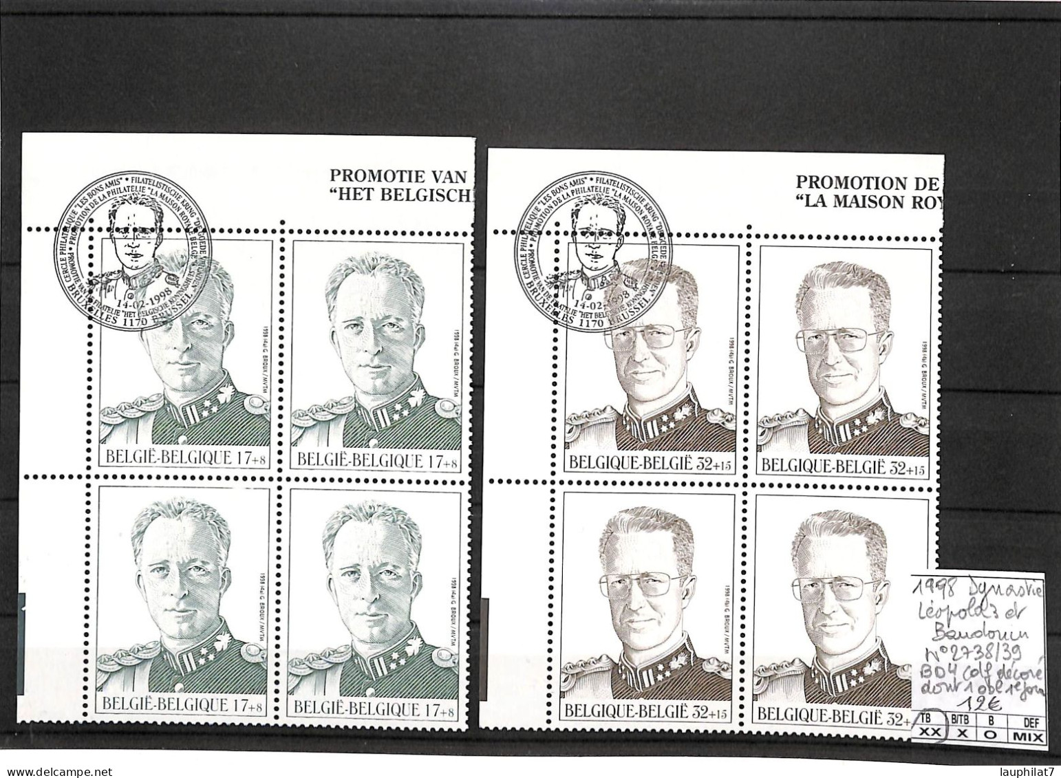 [502881]TB//**/Mnh-Belgique 1998 - N° 2738/39, Bd4, Cdf Décoré Dont 1 Obl 1er Jour, Léopold 3 Et Baudouin - Unused Stamps