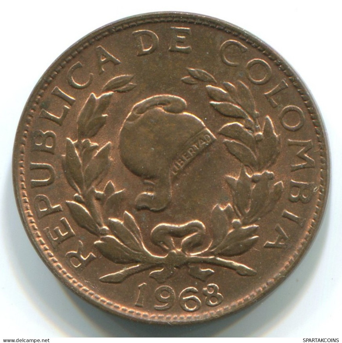 1 CENTAVO 1968 COLOMBIE COLOMBIA Pièce #WW1173.F.A - Colombia