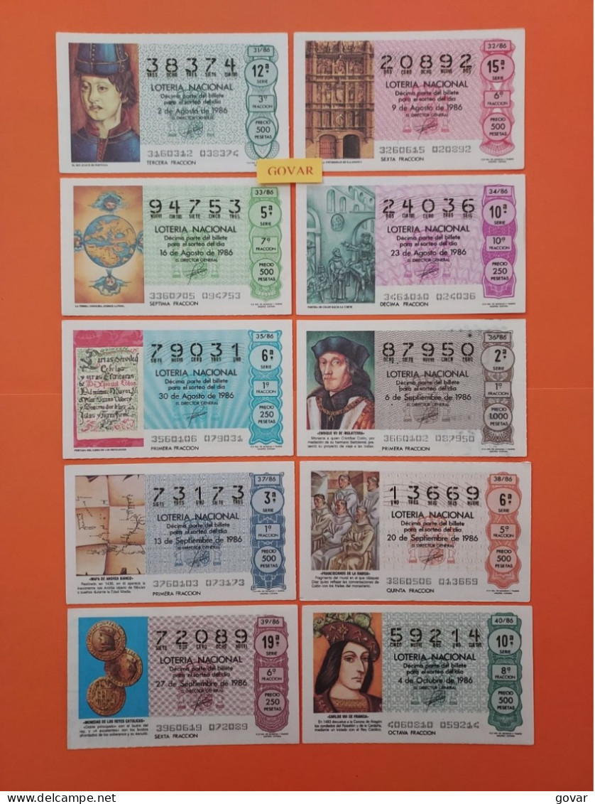 AÑO 1986 COMPLETO LOTERÍA NACIONAL ESPAÑA, SÁBADOS, TODOS LOS DECIMOS DEL AÑO - Lottery Tickets