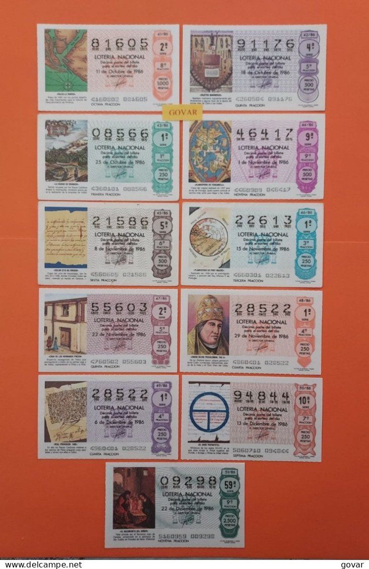 AÑO 1986 COMPLETO LOTERÍA NACIONAL ESPAÑA, SÁBADOS, TODOS LOS DECIMOS DEL AÑO - Lottery Tickets