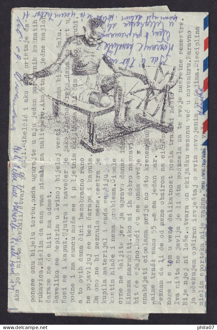 INDIA - Aerogramme - Letter Sent By Air Mail From Delhi To Zagreb 1969. Nice Illustration On Letter / 3 Scans - Other & Unclassified