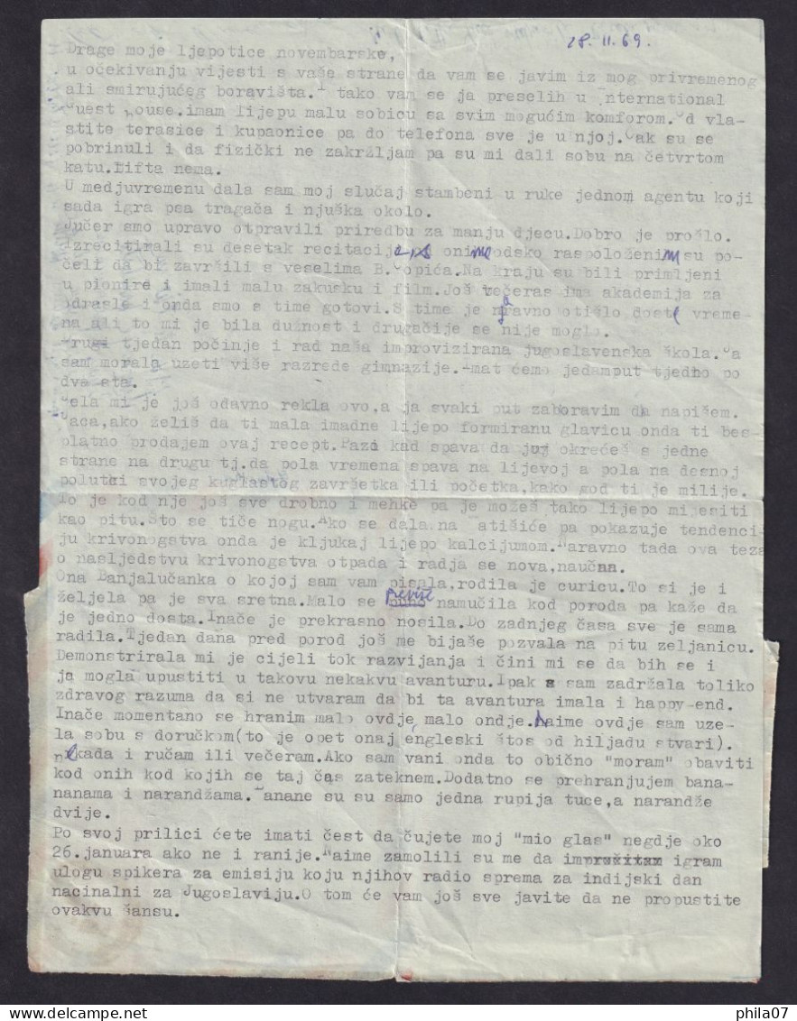 INDIA - Aerogramme - Letter Sent By Air Mail From Delhi To Zagreb 1969. Nice Illustration On Letter / 3 Scans - Andere & Zonder Classificatie